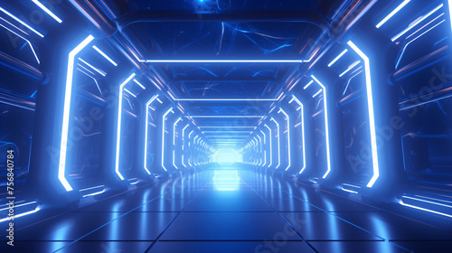 3D rendered sci-fi extended background, blue futuristic technological space scene illustration