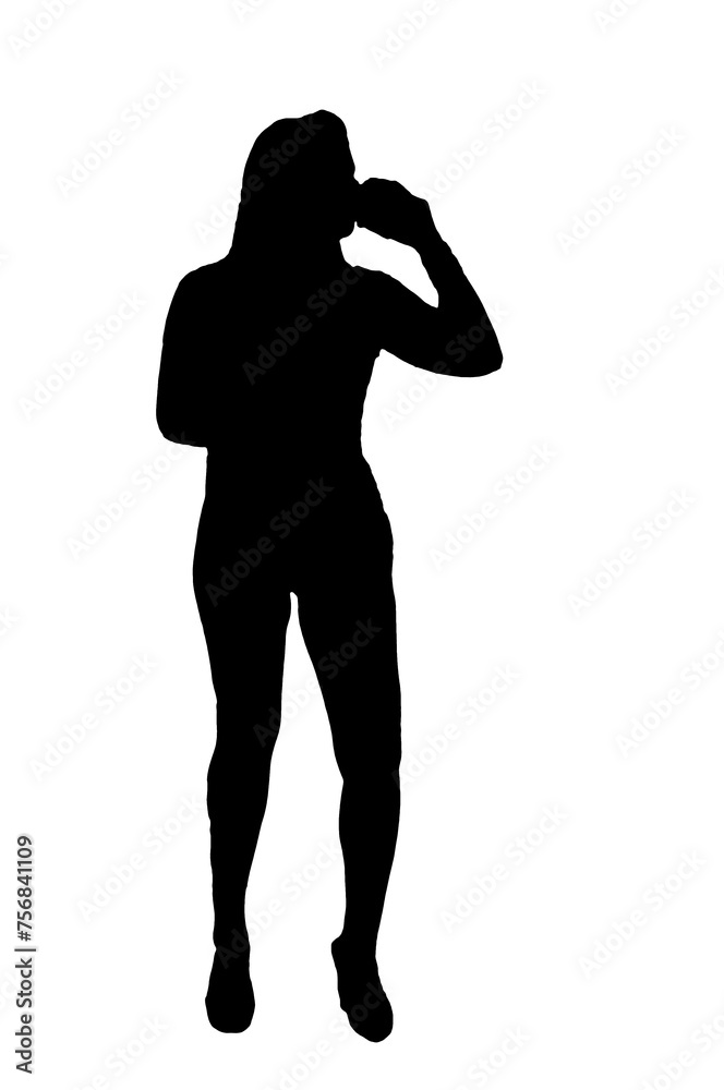 young woman silhouette and body expression black and white vector image fashion beauty on white background transparent mocup