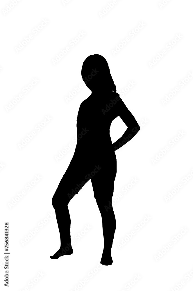 young woman silhouette and body expression black and white vector image fashion beauty on white background transparent mocup
