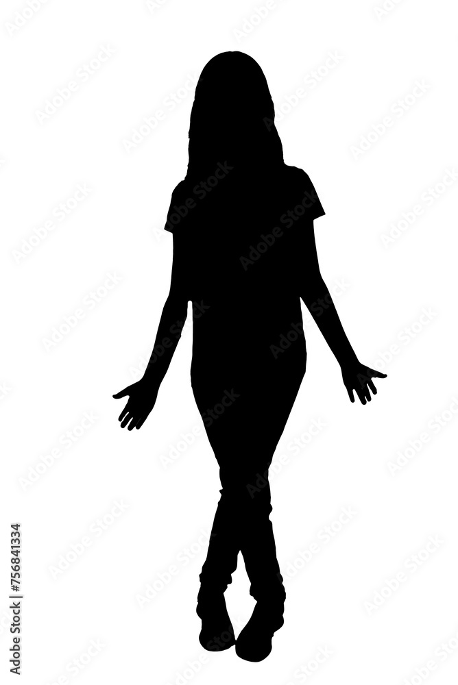 young woman silhouette and body expression black and white vector image fashion beauty on white background transparent mocup