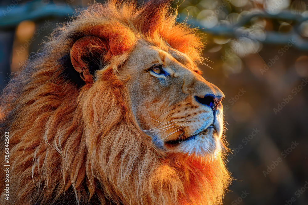 portrait of a lion at sunset, generative ai