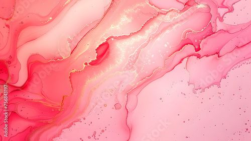 Elegant Luxury Marble. Abstract Wallpaper. Oil Color Design. Acrylic Splash. Delicate Fluid Effect. Alcohol Liquid Marble. Gold Illustration. Ink Gradient Texture. Watercolour Pink Marble. © Prasanth