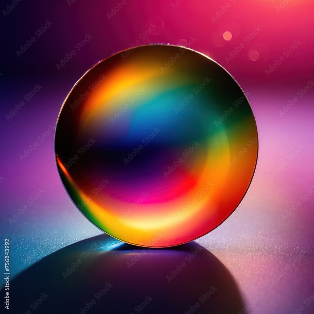 Prism dispersing light into bright vivid spectrum rainbow of colors