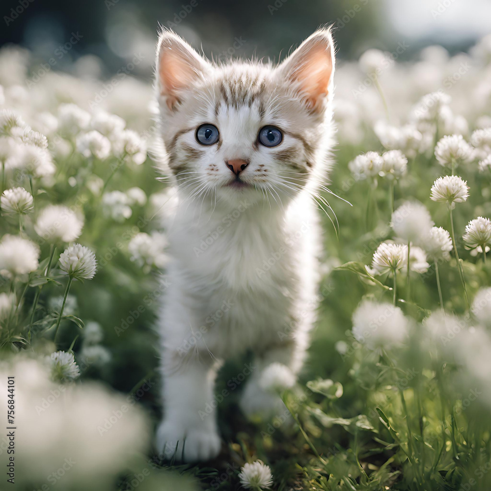 white cat on the grass