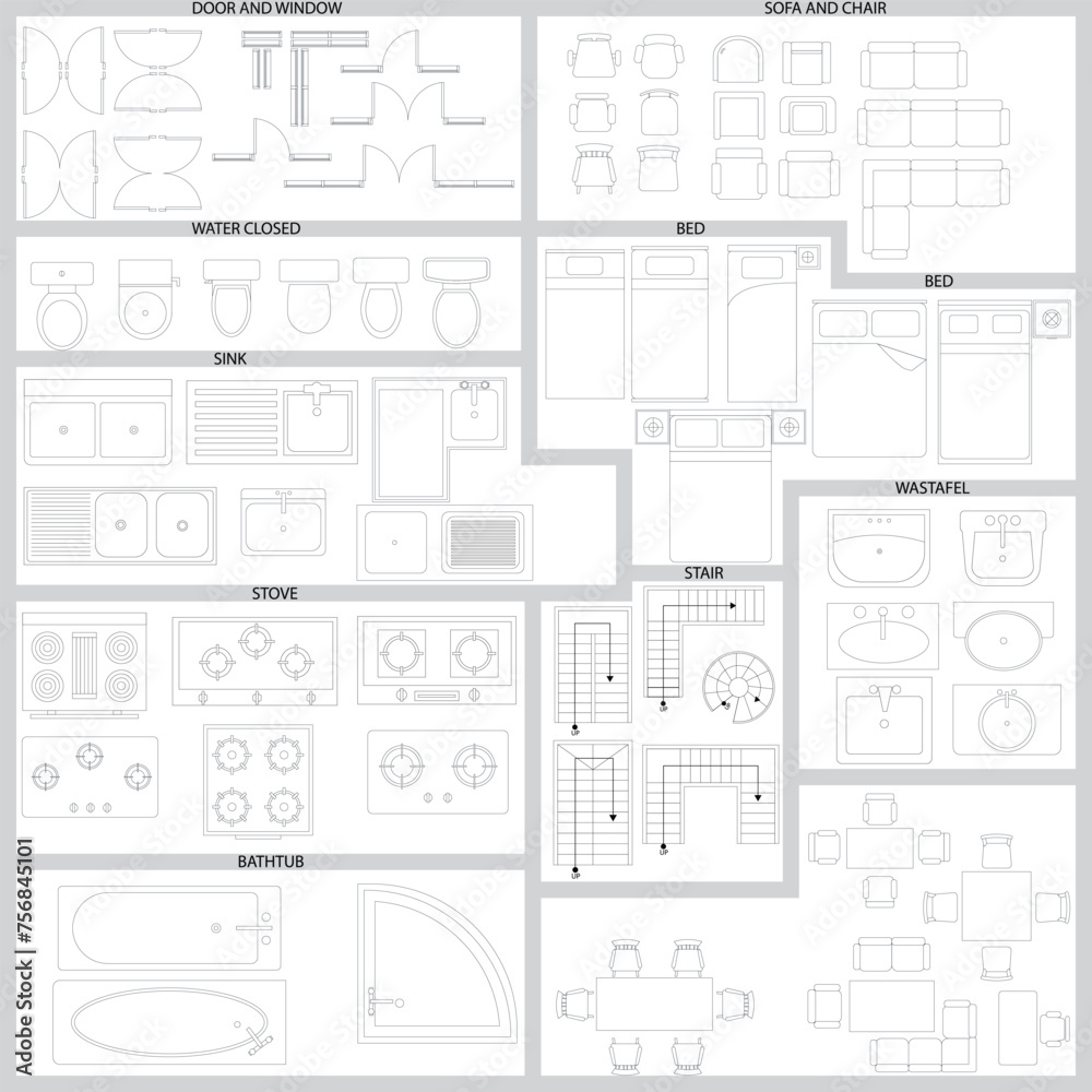 Illustration vector graphic of icon set for floor plan good for suitable for home design, civil works, interior, etc