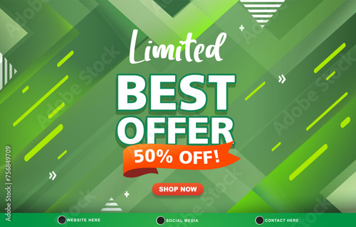 limited best offer sale discount template banner with blank space for product sale with abstract gradient green background design