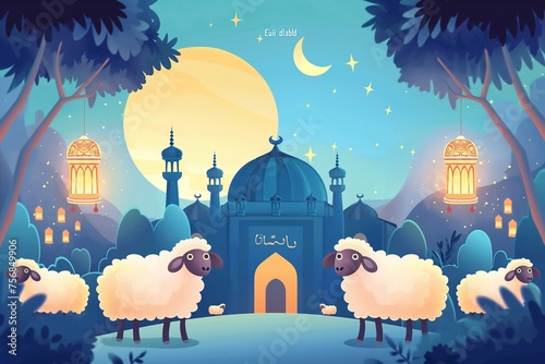 Eid al adha islam calligraphy poster design background illustration generative ai art