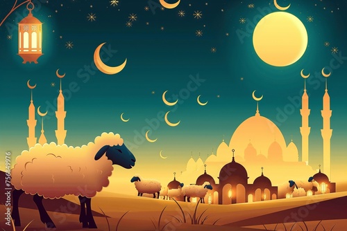 Eid al adha islam calligraphy poster design background illustration generative ai art