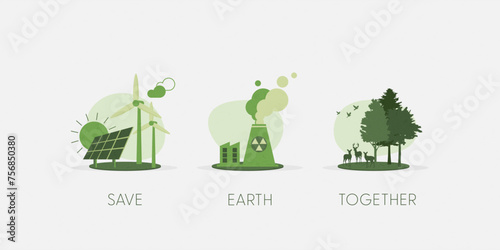 Save the Earth. Earth Day, World Environment Day concept. Sustainable ecology and environment conservation concept design. Vector illustration.
