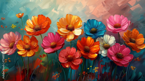 An array of dynamic, vivid flowers set against a backdrop of expressive artistic brush strokes © Daniel