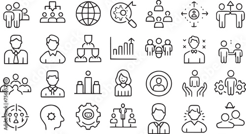 Human line icons set with editable stock. Team, man, group, vector collections.