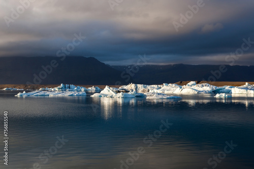 Icebergs floating in Jokulsarlon lagoon in Iceland. Beautiful Icelandic landscape.