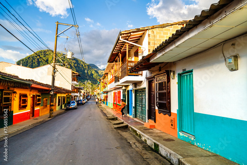 Colorful streets of the town of Jardin, Colombia, during sunset © simonmayer