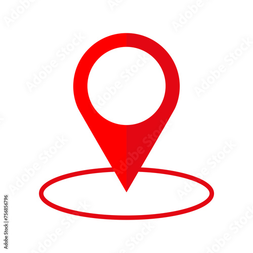 Free Download Bold red location pin icon centered over a shadow, isolated on white. Vector illustration. EPS 10. - GFXLoad