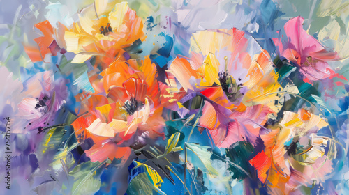 Soft yet bright, this mixed flower painting with textured brushstrokes creates an emotional and delicate feel