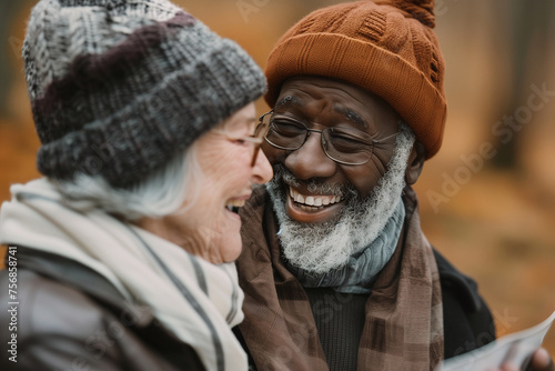 Senior Interracial Couple Enjoying Autumn Outdoors