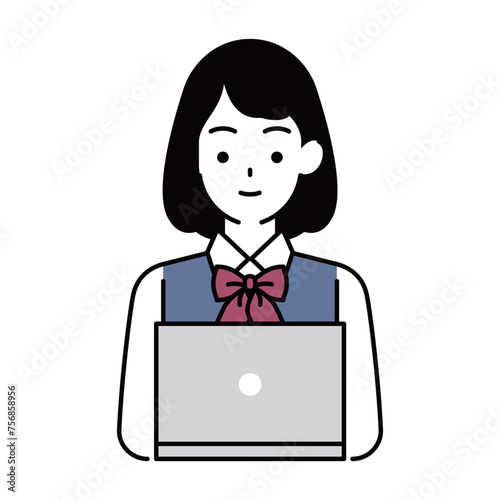 ノートパソコンを使って勉強する女子生徒