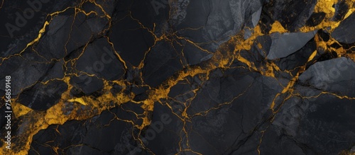 Background of black marble with yellow streaks