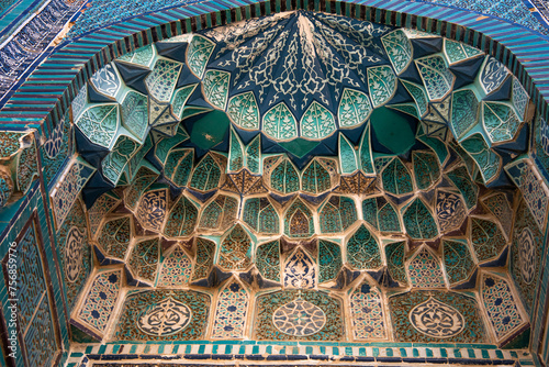 Beautiful details of the mausoleums of Shahi Zinda  Samarkand  Uzbekistan.