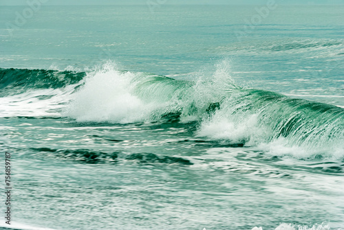 Wave in the Pacific Ocean coastal shore in Guatemala  fresh vacations on the seashore  relaxing and colorful space  force of nature.