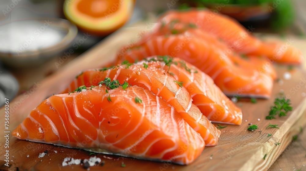 Sliced salmon: Provides protein and omega-3 fatty acids Sliced salmon: Provides protein and omega-3 fatty acids