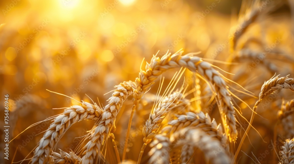 Obraz premium Close-up of wheat field at sunset
