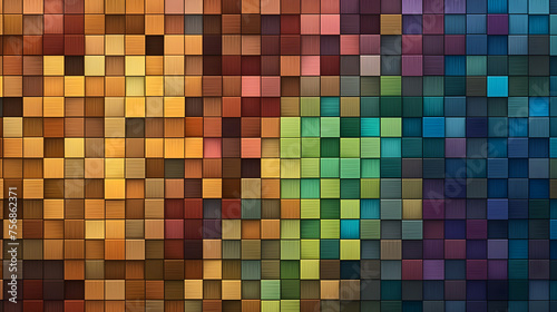 A pixelated scenery featuring a traditional wood design with an artistically innovative twist, combining a broad spectrum of hues and shadows for a visually stunning and unique display.