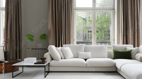 beautiful living room with white sofa © Lucky Ai