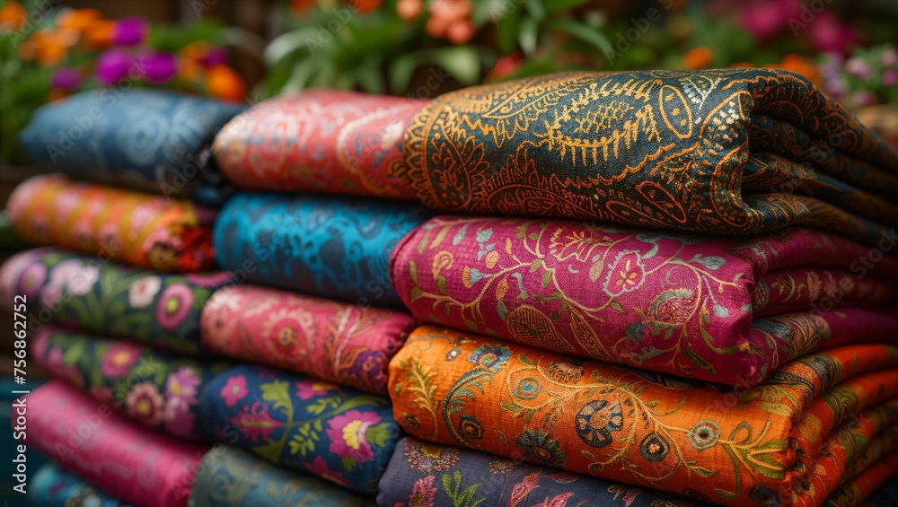 Paisley and Ikat blend, a tapestry of rich colors and intricate designs Paisley and Ikat blend, a tapestry of rich colors and intricate designs