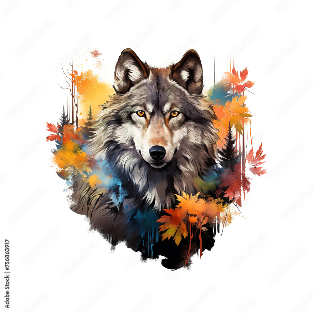 Naklejka premium Wolf head designs for Sublimation Printing on clean background. Wild Animals. Illustration, Generative AI.
