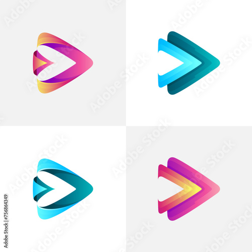 Set play logo with colorful design, audio logos, 3d colorful style