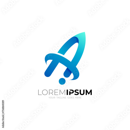Rocket logo with simple design vector, blue color, up logos