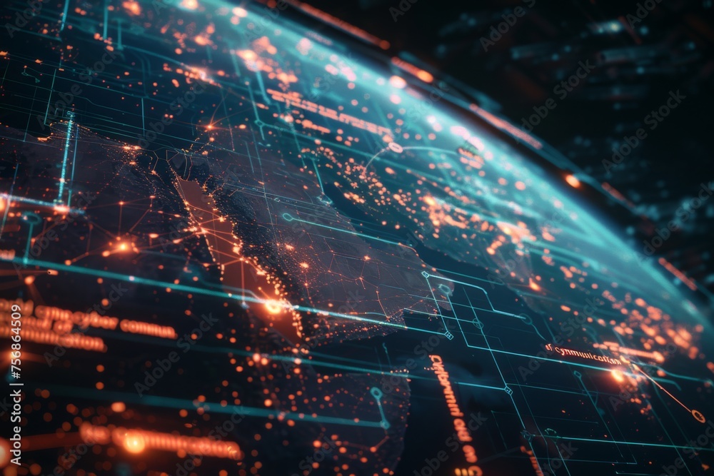 global network concept with Earth and connection lines on a dark background global network concept with Earth and connection lines on a dark background