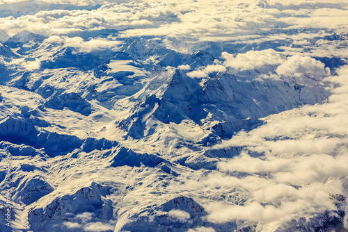 Aerial view of the Alps in winter
