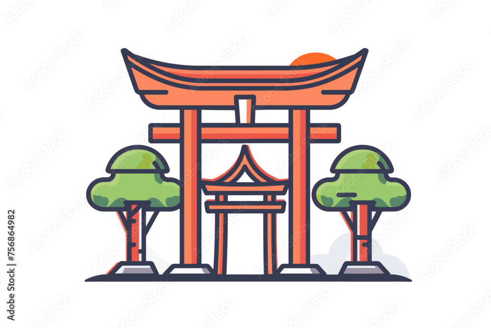 an icon of a shrine. very simple, just an outline with a white background, simple color an icon of a shrine. very simple, just an outline with a white background, simple color