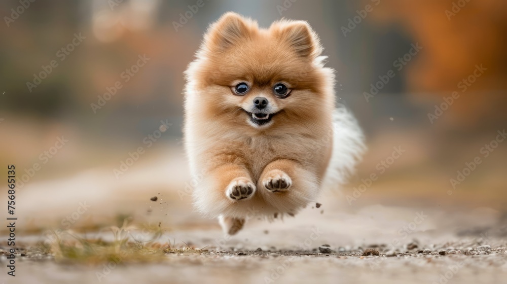 Adorable Pomeranian Dog Mid-Jump with Fluffy Fur and Bright Eyes Captured in a Dynamic Outdoor Setting Adorable Pomeranian Dog Mid-Jump with Fluffy Fur and Bright Eyes Captured in a Dynamic Outdoor Setting