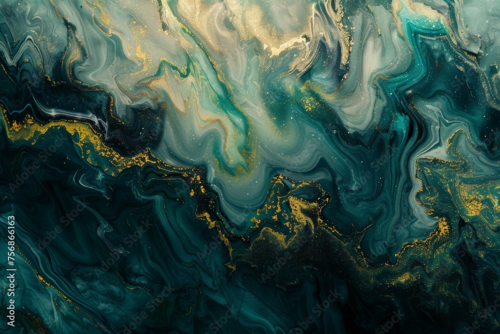 A painting of a wave with gold accents A painting of a wave with gold accents