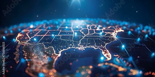 Highlighting Global Connectivity: A Digital World Globe Centered on USA. Concept Global Connectivity, Digital World Globe, USA Centered, Technology, Internet