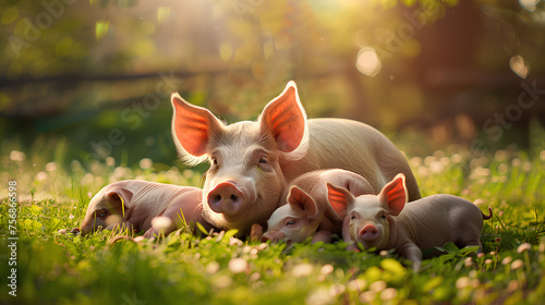 A cheerful pink piglet smiling directly at the camera, Control system recycling and transformation with energy saving to help with environmentally