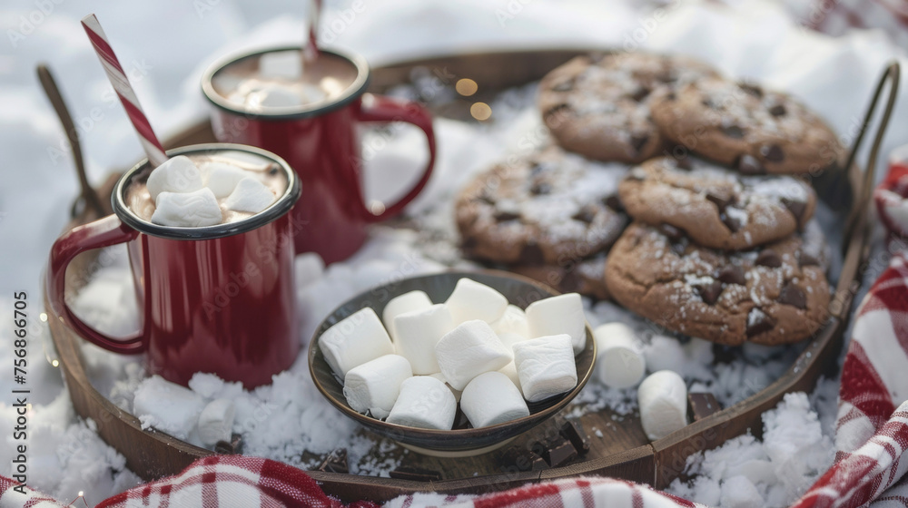 Packed with homemade marshmallows chocolate cookies and steaming cups of hot cocoa this picnic is perfect for curling up with a loved one after a day of ice skating. Packed with homemade marshmallows chocolate cookies and steaming cups of hot cocoa this picnic is perfect for curling up with a loved one after a day of ice skating.