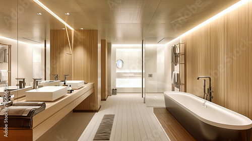 Modern Bathroom with Sleek Design, Contemporary Fixtures, and Stylish Decor, Offering a Luxurious and Comfortable Space for Relaxation © MDRAKIBUL