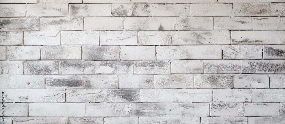 Obraz premium A closeup of a rectangular grey brick wall showcasing a pattern of parallel bricks, highlighting the building materials composite beauty