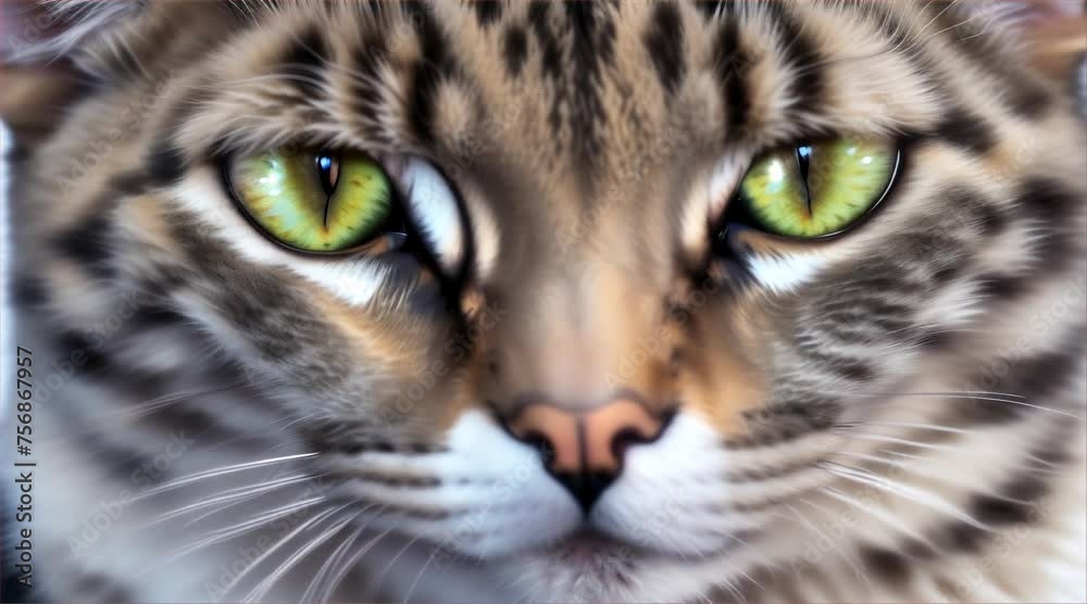 Cat Close-Up Portrait: A beautiful close-up image capturing the striking eyes and fur details of a cat, emphasizing its majestic feline nature Cat Close-Up Portrait: A beautiful close-up image capturing the striking eyes and fur details of a cat, emphasizing its majestic feline nature