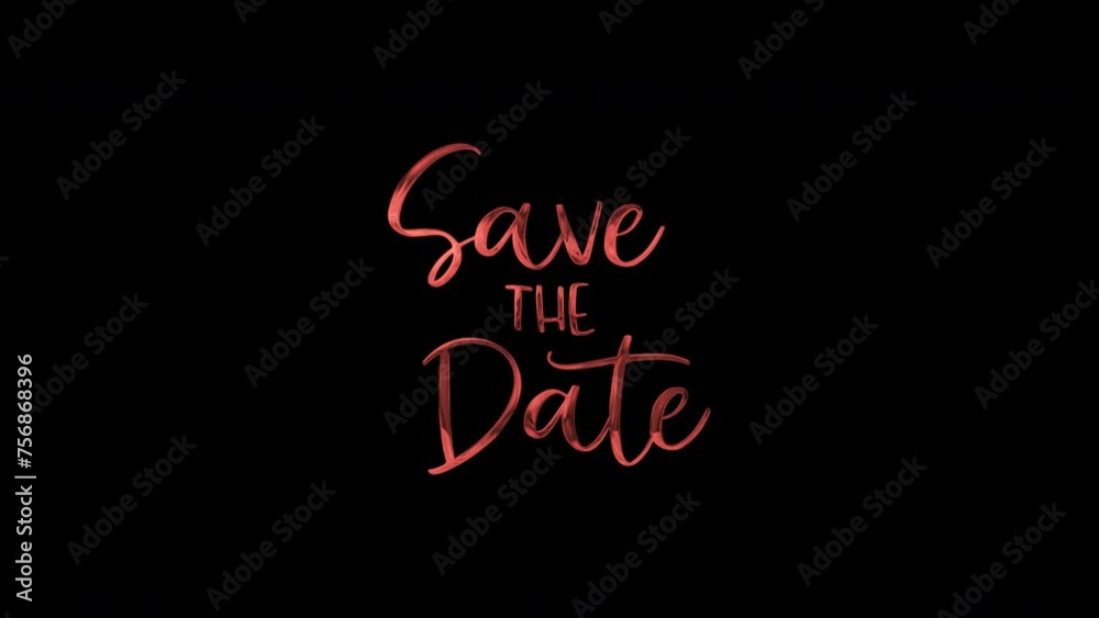 Animated close up of save the date text on black background, perfect for wedding invitations or event announcements, elegant and stylish. Animated close up of save the date text on black background, perfect for wedding invitations or event announcements, elegant and stylish.
