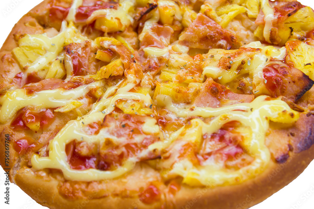 Delicious italian pizza with ham and pineapple Delicious italian pizza with ham and pineapple