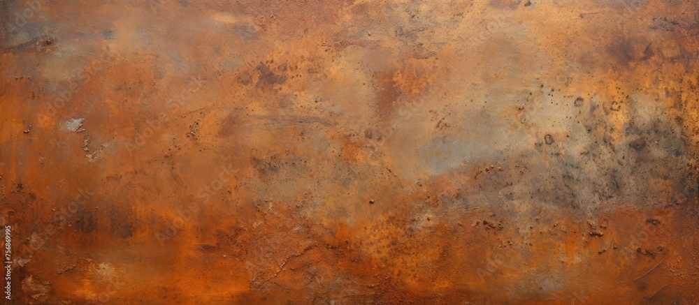 A close up of a weathered hardwood flooring with tints and shades of brown, amber, peach, and beige forming a beautiful pattern on the rustic metal surface