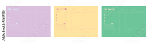 set of Week of memo planner. template vector. Vector illustration. List.	