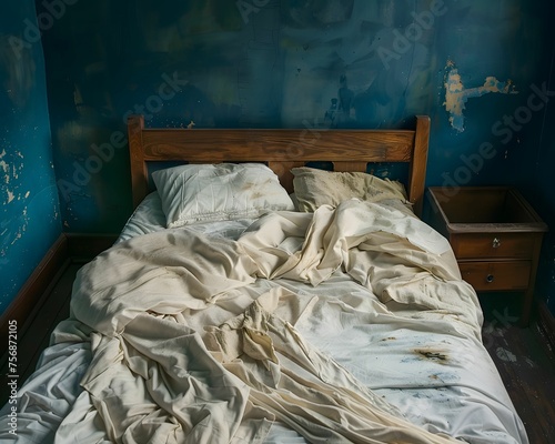 Bed disheveled from a nights rest © Jiraphiphat