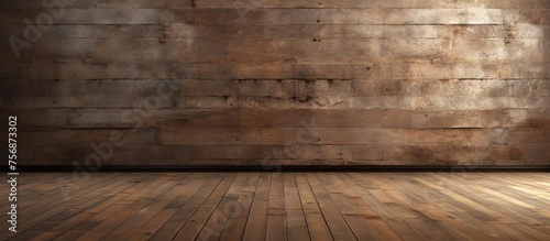 Empty room with wooden floor and aged wall