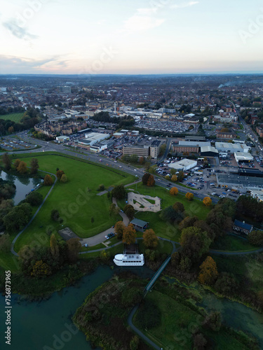 Aerial View of British Countryside Landscape of Northampton, England UK